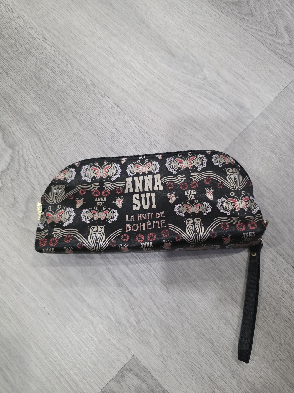 Anna Sui Black with Pink & Cream 'La Nuit de Bohème' Zip Cosmetic Pouch